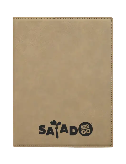 Tan Leatherette 7 x 9 Portfolio with Notepad w/Salad And Go Logo