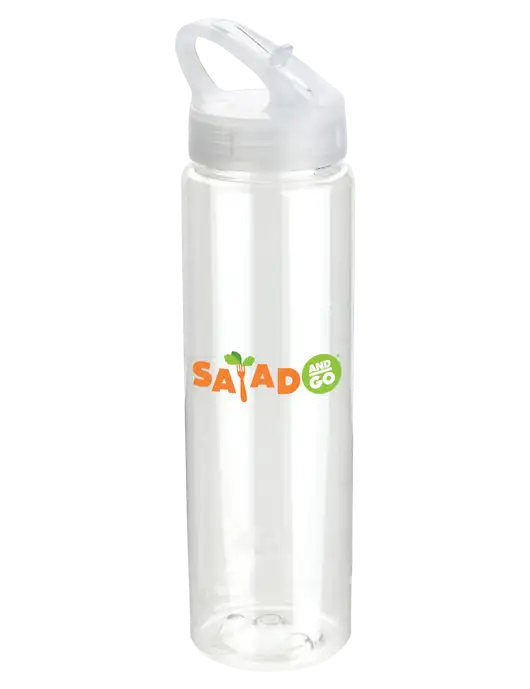 Buddy Clear 32 oz PET Bottle with Flip Lid w/Salad And Go Logo
