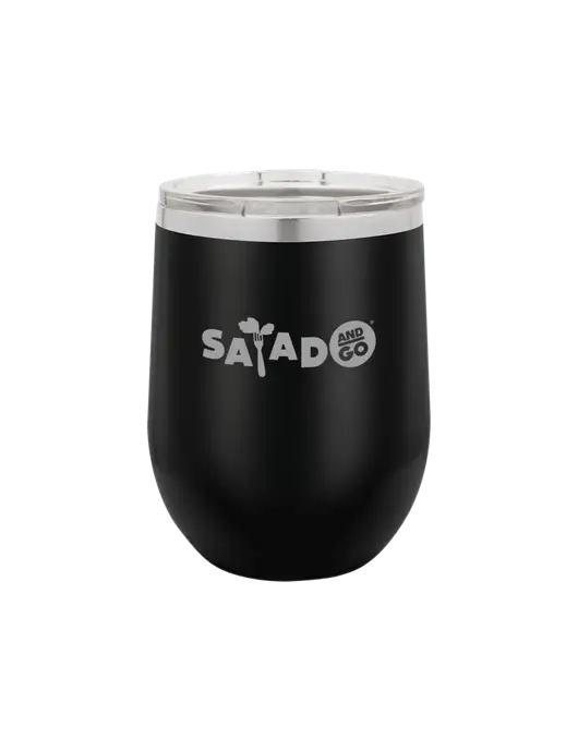 Polar Camel 12 oz Powder Coated Black Vacuum Insulated Stemless Wine Tumbler w/Salad And Go Logo