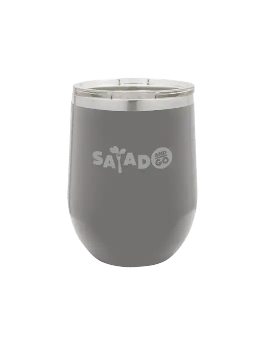 Polar Camel 12 oz Powder Coated Grey Vacuum Insulated Stemless Wine Tumbler w/Salad And Go Logo
