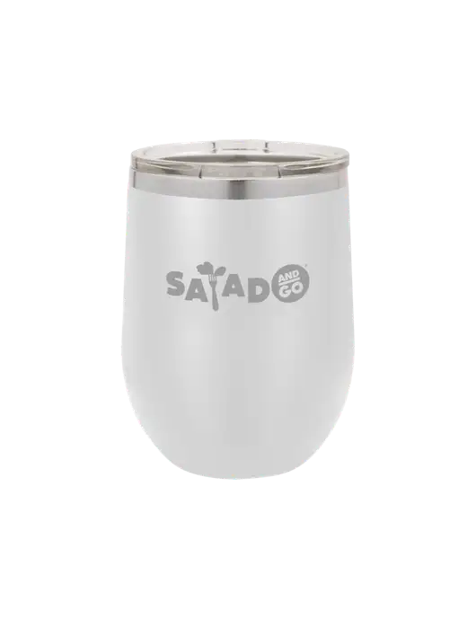 Polar Camel 12 oz Powder Coated White Vacuum Insulated Stemless Wine Tumbler w/Salad And Go Logo