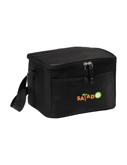 6 Can Black/Black Cube Cooler w/Salad And Go Logo