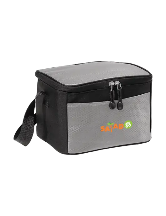 6 Can Grey/Black Cube Cooler w/Salad And Go Logo
