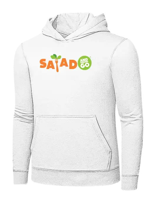 White 7.8 oz Ring Spun Hooded Sweatshirt w/Salad And Go Logo