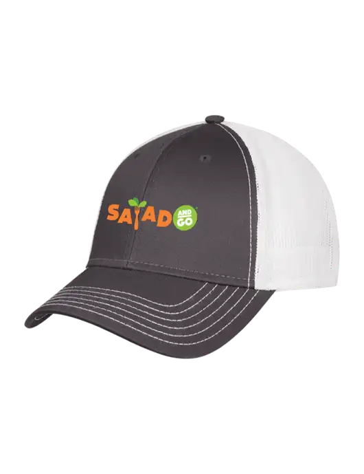 Dark Grey/White Mesh Trucker Cap Snap Back w/Salad And Go Logo