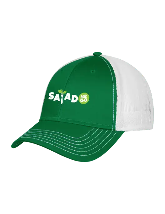 Kelly & White Mesh Trucker Cap Snap Back w/Salad And Go Logo