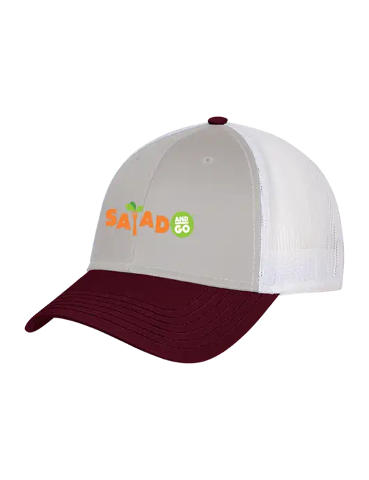 Maroon/Heather Grey/White Mesh Trucker Cap Snap Back w/Salad And Go Logo