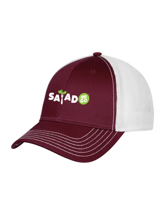 Maroon/Maroon/White Mesh Trucker Cap Snap Back w/Salad And Go Logo