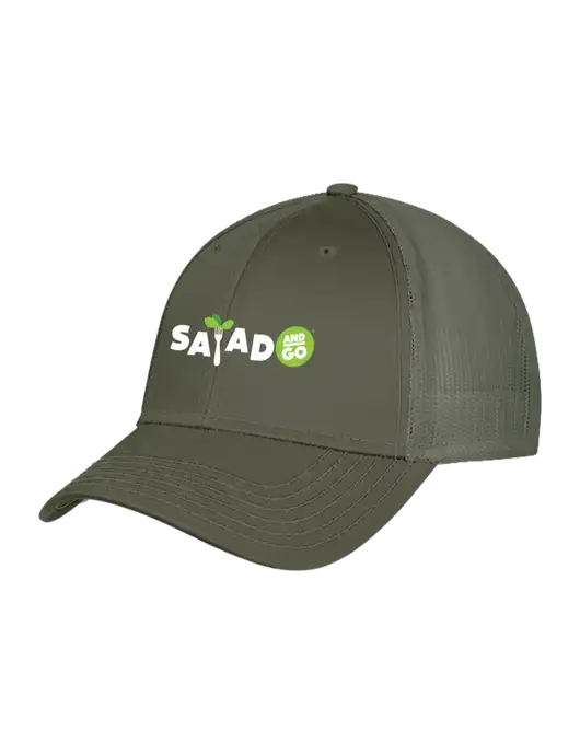 Olive Mesh Trucker Cap Snap Back w/Salad And Go Logo