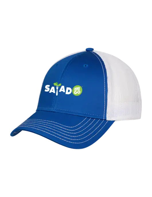 Royal & White Mesh Trucker Cap Snap Back w/Salad And Go Logo