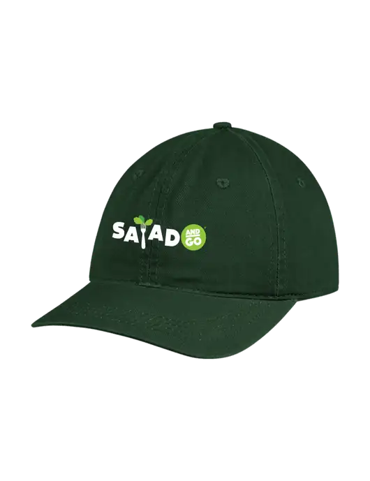Garment Washed Unstructured Twill Dark Green Cap w/Salad And Go Logo