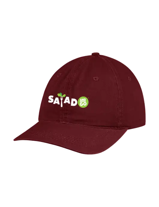 Garment Washed Unstructured Twill Maroon Cap w/Salad And Go Logo