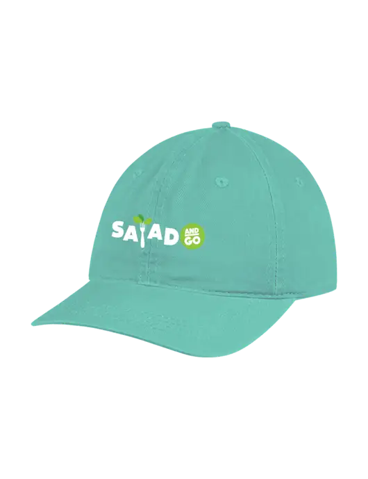 Garment Washed Unstructured Twill Very Light Teal Cap w/Salad And Go Logo