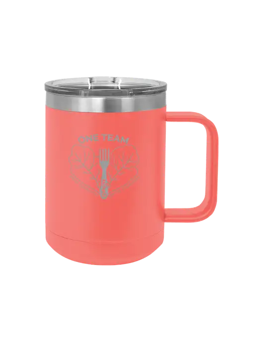 Polar Camel 15 oz Powder Coated Coral Vacuum Insulated Mug with Slider Lid w/One Team Logo