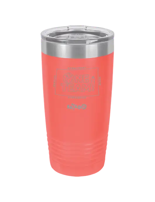 Polar Camel 20 oz Powder Coated Coral Vacuum Insulated Tumbler w/One Team Logo