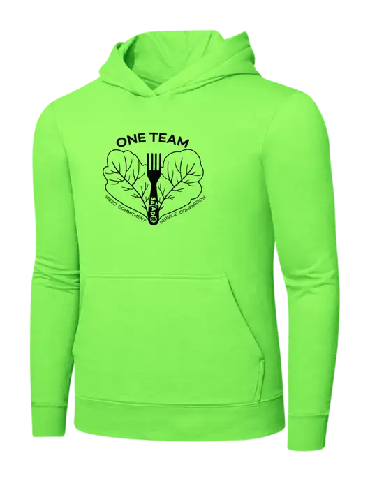 Safety Green 7.8. oz Ring Spun Hooded Sweatshirt w/One Team Logo