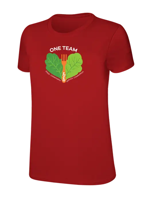 Womens Ring Spun Bright Red 4.5 oz T-Shirt w/One Team Logo