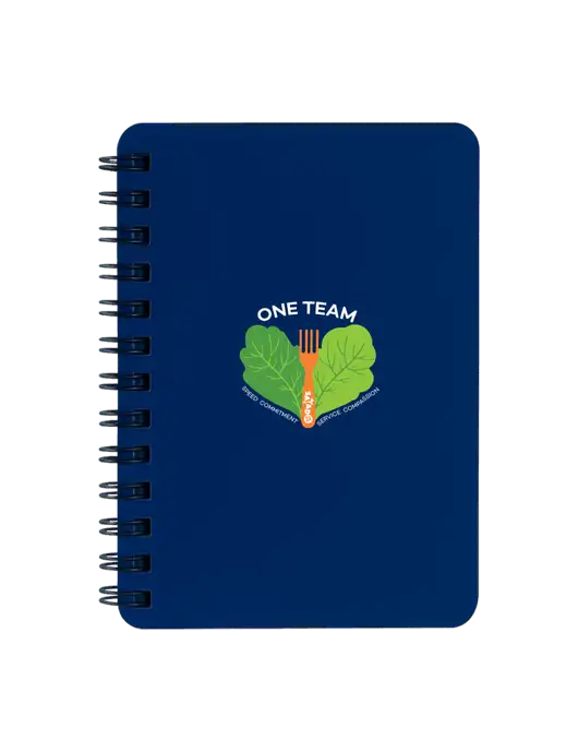Sturdy Navy Blue Hardcover Notebook, 5.25 x 7 w/One Team Logo