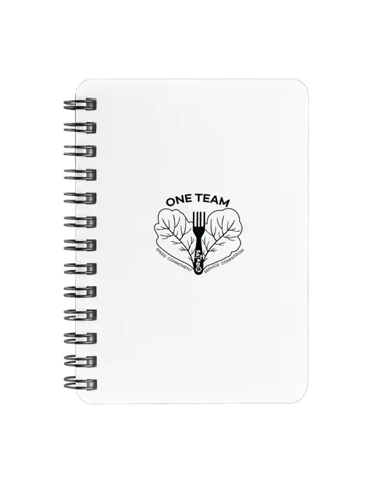 Sturdy White Hardcover Notebook, 5.25 x 7 w/One Team Logo