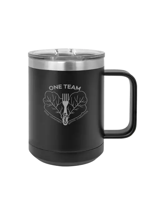 Polar Camel 15 oz Powder Coated Black Vacuum Insulated Mug with Slider Lid w/One Team Logo